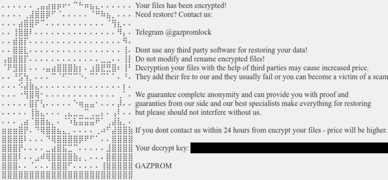 脅迫文にプーチン大統領とみられるアスキーアート GAZPROMランサム
